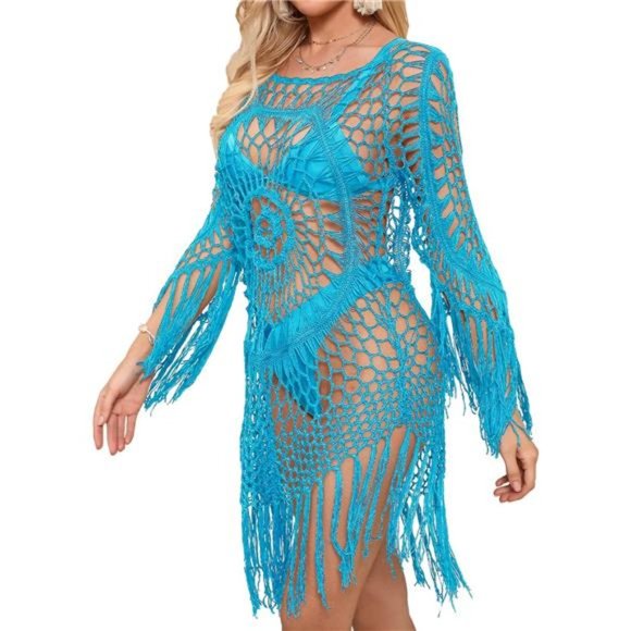 Swimsuits Cover Up for Women Crochet Hollow Out Tassel Bathing Suit Coverups - Picture 4 of 8